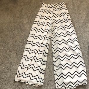 White and Black Flowy Pattern Pants